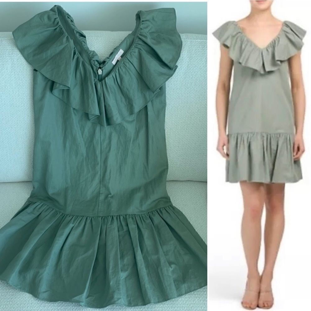 NEW Rebecca Taylor Sage Green Adriana Ruffle Dress Size 2